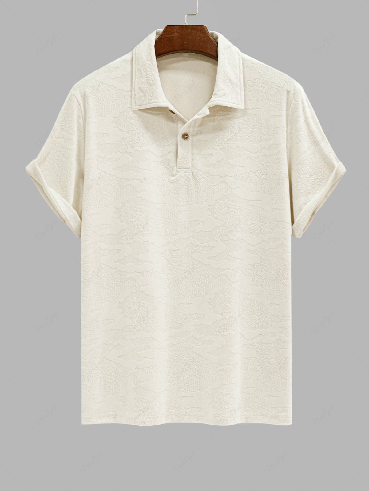 Outfit Men's Solid Color Jacquard Flocking Polo Collar Half Buttoned Short Sleeves T-shirt  
