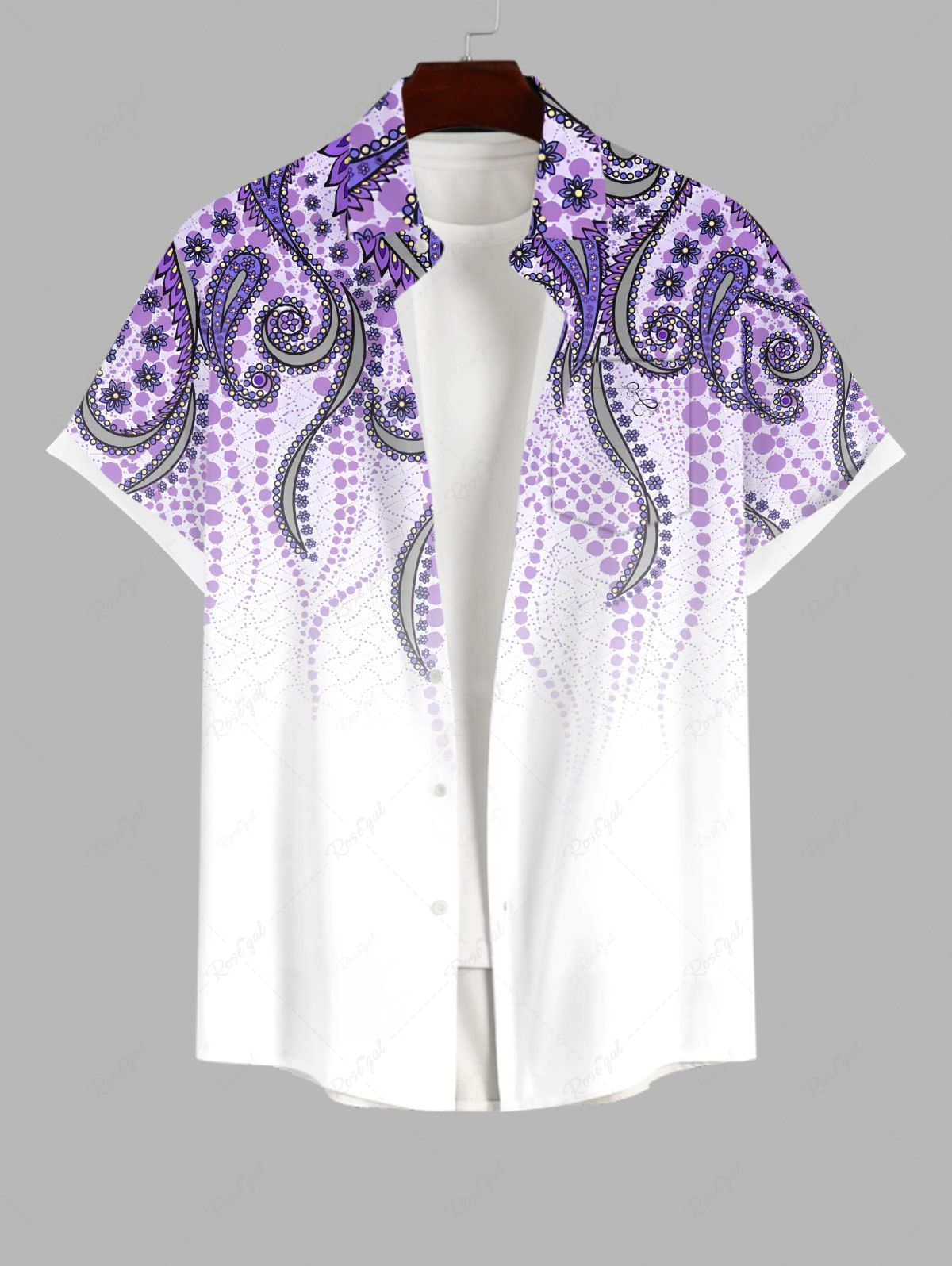 Outfit Plus Size Octopus Paisley Flowers Print Buttons Pocket Hawaii Shirt For Men  