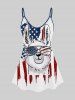 Rabbit American Flag Print Top and 3D Ripped Denim Graphic Leggings Plus Size Matching Set -  