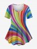 Colorful Rainbow Swirls Colorblock Glitter 3D Print T-shirt and Leggings Plus Size Matching Set -  