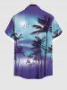 Chemise Boutonnée en Blocs de Couleurs Arbre de Noix de Coco Imprimé Grande Taille avec Poche - Pourpre  S