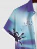 Chemise Boutonnée en Blocs de Couleurs Arbre de Noix de Coco Imprimé Grande Taille avec Poche - Pourpre  S