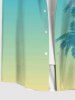 Plus Size Tropical Coconut Tree Ombre Print Buttons Pocket Hawaii Shirt For Men -  