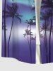 Plus Size Coconut Tree Ombre Colorblock Print Buttons Pocket Hawaii Shirt For Men -  