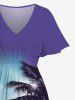 Plus Size Coconut Tree Ombre Colorblock Print Hawaii Split Midi Dress - Pourpre  5X