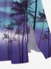 Plus Size Coconut Tree Ombre Colorblock Print Hawaii Split Midi Dress - Pourpre  5X