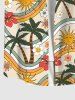 Plus Size Coconut Tree Sun Floral Rainbow Print Hawaii Button Pocket Shirt For Men -  