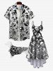 Pet's Skulls Ombre Light Beam Print Button Shirt -  