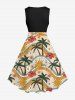 Plus Size Coconut Tree Sun Floral Rainbow Print Hawaii Vintage Swing A Line Dress -  