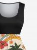 Plus Size Coconut Tree Sun Floral Rainbow Print Hawaii Vintage Swing A Line Dress -  