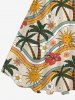 Plus Size Coconut Tree Sun Floral Rainbow Print Hawaii Vintage Swing A Line Dress -  