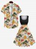 Plus Size Coconut Tree Sun Floral Rainbow Print Hawaii Vintage Swing A Line Dress -  