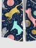 Plus Size Cat Bubble Moon Planet Galaxy Butterfly Print Button Pocket Shirt For Men -  