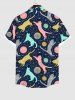 Plus Size Cat Bubble Moon Planet Galaxy Butterfly Print Button Pocket Shirt For Men -  