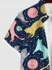 Plus Size Cat Bubble Moon Planet Galaxy Butterfly Print Button Pocket Shirt For Men -  
