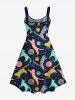 Plus Size Cat Bubble Moon Planet Galaxy Butterfly Print Backless A Line Tank Dress -  