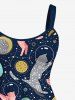 Plus Size Cat Bubble Moon Planet Galaxy Butterfly Print Backless A Line Tank Dress -  