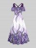 Plus Size Octopus Paisley Flowers Print Crisscross Cold Shoulder Hawaii Maxi Dress -  