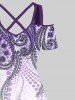 Plus Size Octopus Paisley Flowers Print Crisscross Cold Shoulder Hawaii Maxi Dress -  