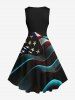 Plus Size Patriotic American Flag Star Glitter 3D Print 1950s Vintage Dress -  