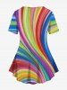Plus Size Colorful Rainbow Swirls Colorblock Glitter 3D Print T-shirt -  