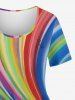 Plus Size Colorful Rainbow Swirls Colorblock Glitter 3D Print T-shirt -  