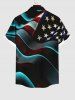Plus Size Patriotic American Flag Star Glitter 3D Print Buttons Pocket Shirt For Men -  