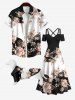 Pet's Rose Flower Leaf Colorblock Print Hawaii Shirt -  