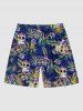 Plus Size Skull Floral Tropical Coconut Leaves Print Hawaii Drawstring Beach Shorts For Men -  