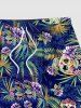 Plus Size Skull Floral Tropical Coconut Leaves Print Hawaii Drawstring Beach Shorts For Men -  