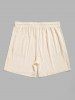 Men's Crew Neck Frayed Drawnwork Short Sleeves T-shirt And Slant Pockets Drawstring Casual Shorts Set -  