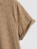 Men's Jacquard Textured Asymmetric Hem Button Up Short Sleeves Shirt -  