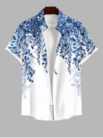 Plus Size Art Leaf Wicker Plant Print Buttons Pocket Hawaii Shirt For Men - MULTI-A - XL