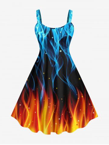 Plus Size Ice and Fire Flame Glitter Dots Print Tank Dress - MULTI-A - 3X