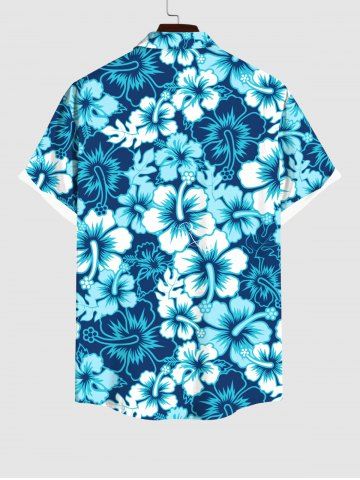 Plus Size Tropical Leaf Hibiscus Flowers Print Buttons Pocket Hawaii Shirt For Men