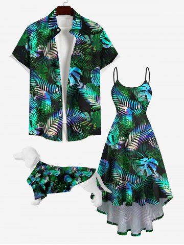 Tropical Colorful Palm Leaf Print Hawaii Dog and Owner Matching Outfits