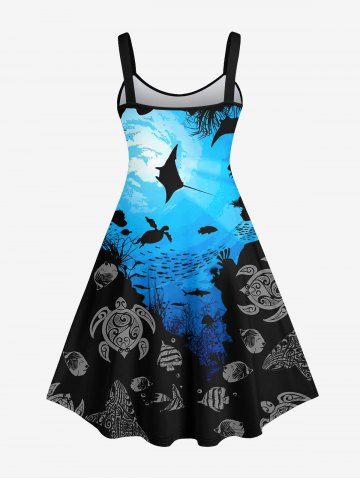 Sea Creatures Turtle Fish Colorblock Print Hawaii Dog and Owner Matching Outfits