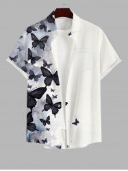Plus Size Ombre Ink Painting Butterfly Print Button Pocket Shirt For Men -  