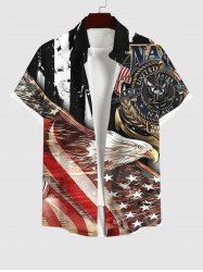 Plus Size Eagle Patriotic American Flag Print Button Pocket Shirt For Men -  