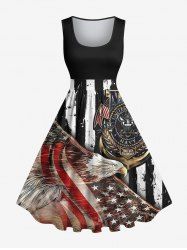 Plus Size Eagle Patriotic American Flag Print Vintage A Line Swing Dress -  