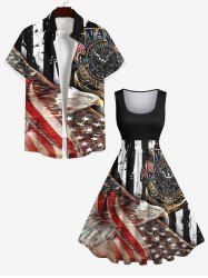 Eagle Patriotic American Flag Print Plus Size Matching Set For Couples -  
