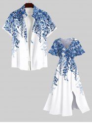 Art Leaf Wicker Plant Print Plus Size Matching Hawaii Beach Outfit For Couples -  