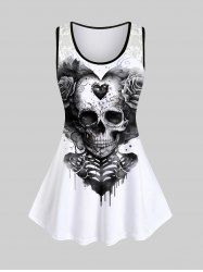 Plus Size Skull Skeleton Ink Heart Rose Flower Print Lace Tank Top -  