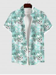 Plus Size Skulls Tropical Leaf Rose Flower Print Buttons Pocket Hawaii Shirt For Men -  