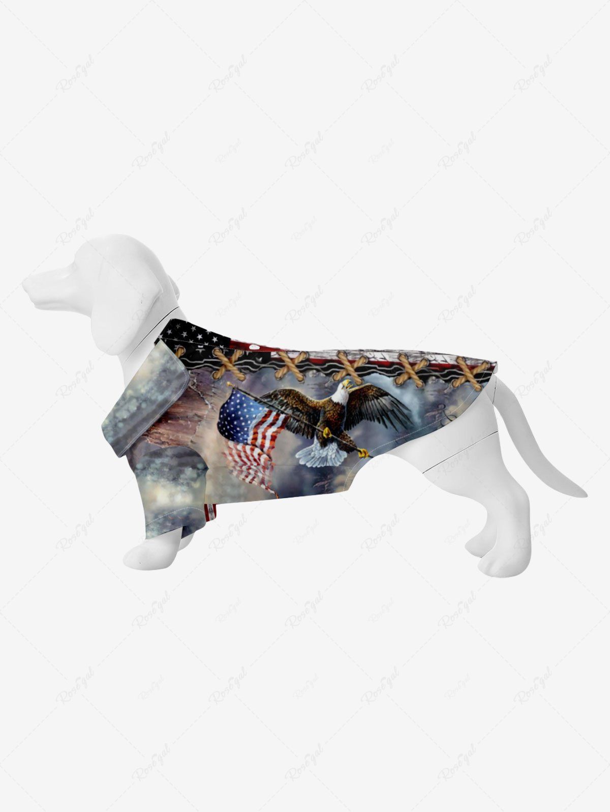 Sale Pet's 3D Lace Up Distressed Ombre Patriotic American Flag Eagle Print Button Shirt  