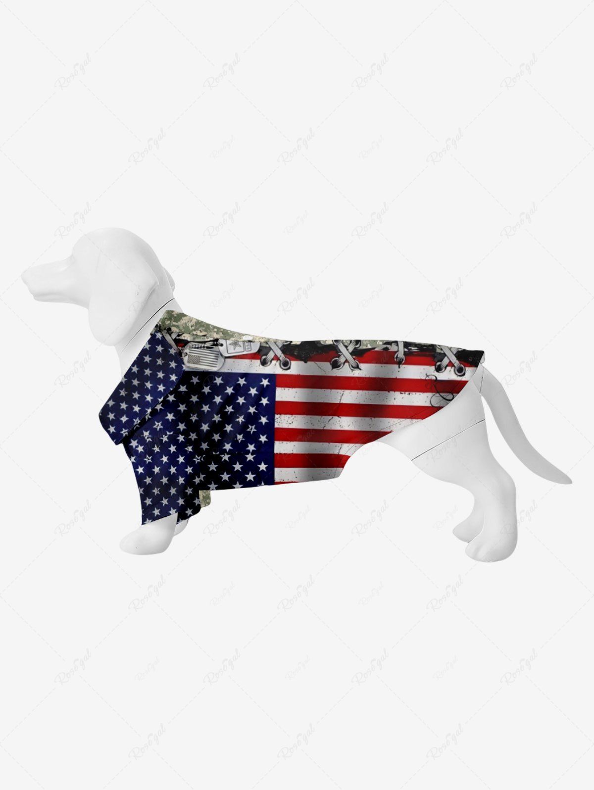 Best Pet's 3D Lace Up Camouflage Patriotic American Flag Print Button Shirt  
