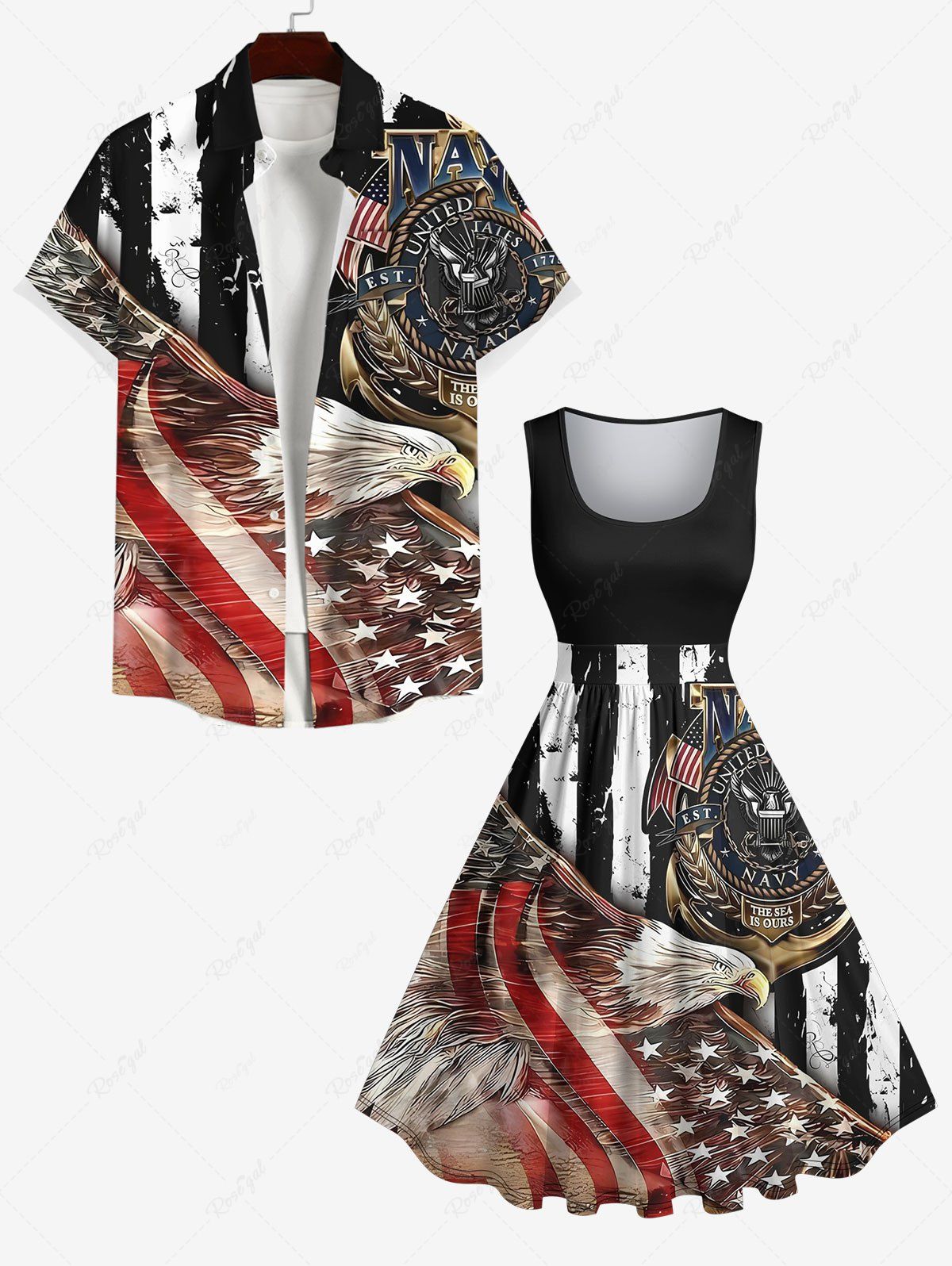Store Eagle Patriotic American Flag Print Plus Size Matching Set For Couples  