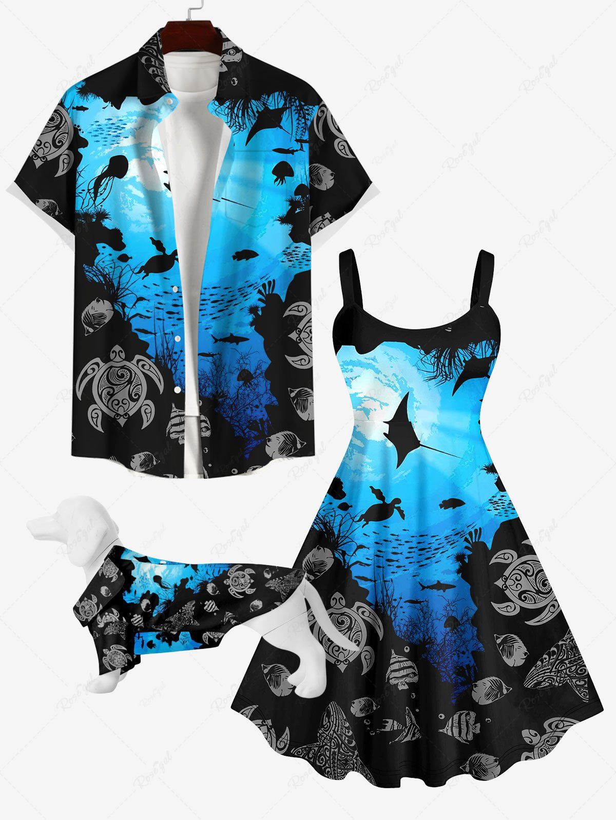 Online Sea Creatures Turtle Fish Colorblock Print Hawaii Dog and Owner Matching Outfits  