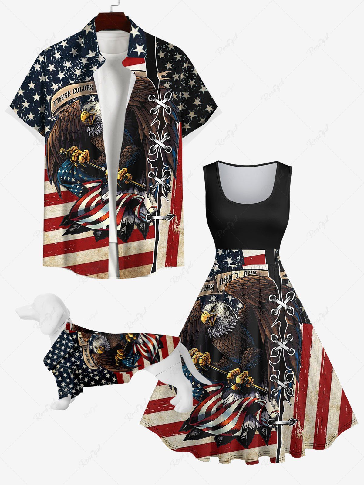 Latest Patriotic American Flag Eagle Lace Up 3D Print Dog and Owner Matching Outfits  