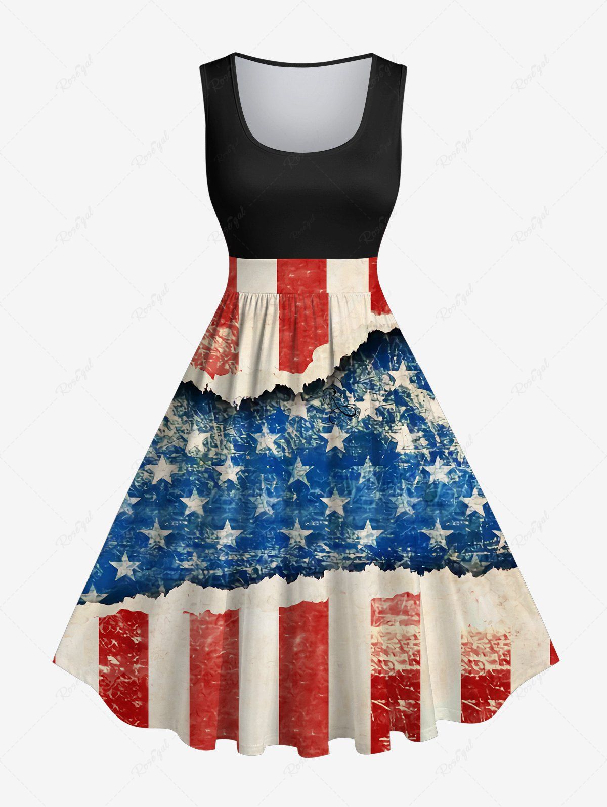Shops Plus Size Patriotic American Flag Distressed Ripped 3D Print 1950s Vintage Dress  